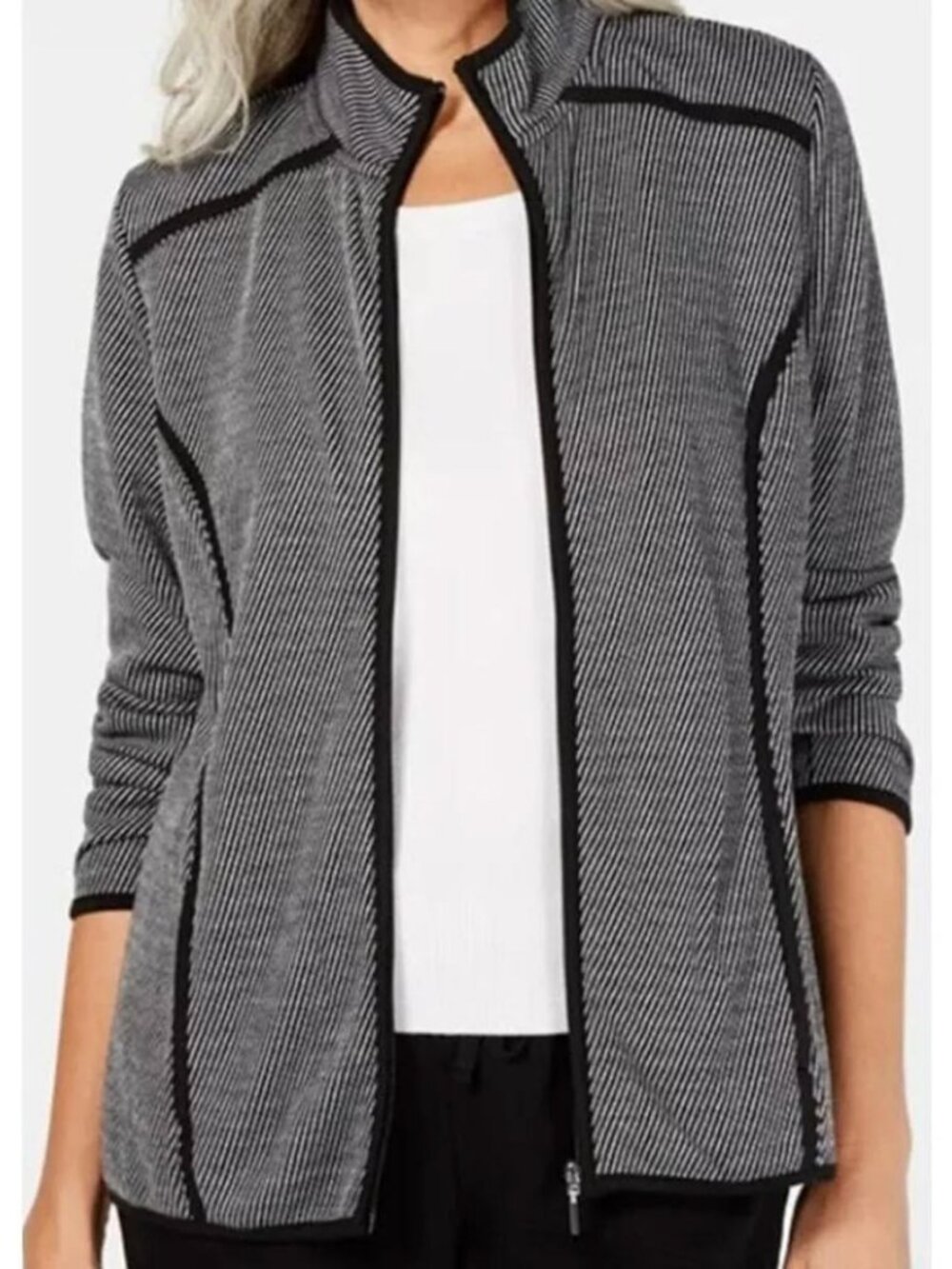 Karen Scott (Jordan) Ladies Gray Sport Jacket with Black Trim Full Zip Front